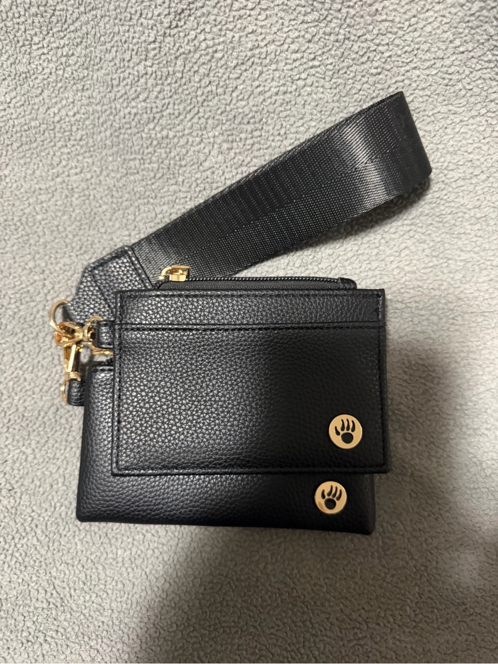 BearPaw Black Pebbled Leather Wristlet with Gold Accents